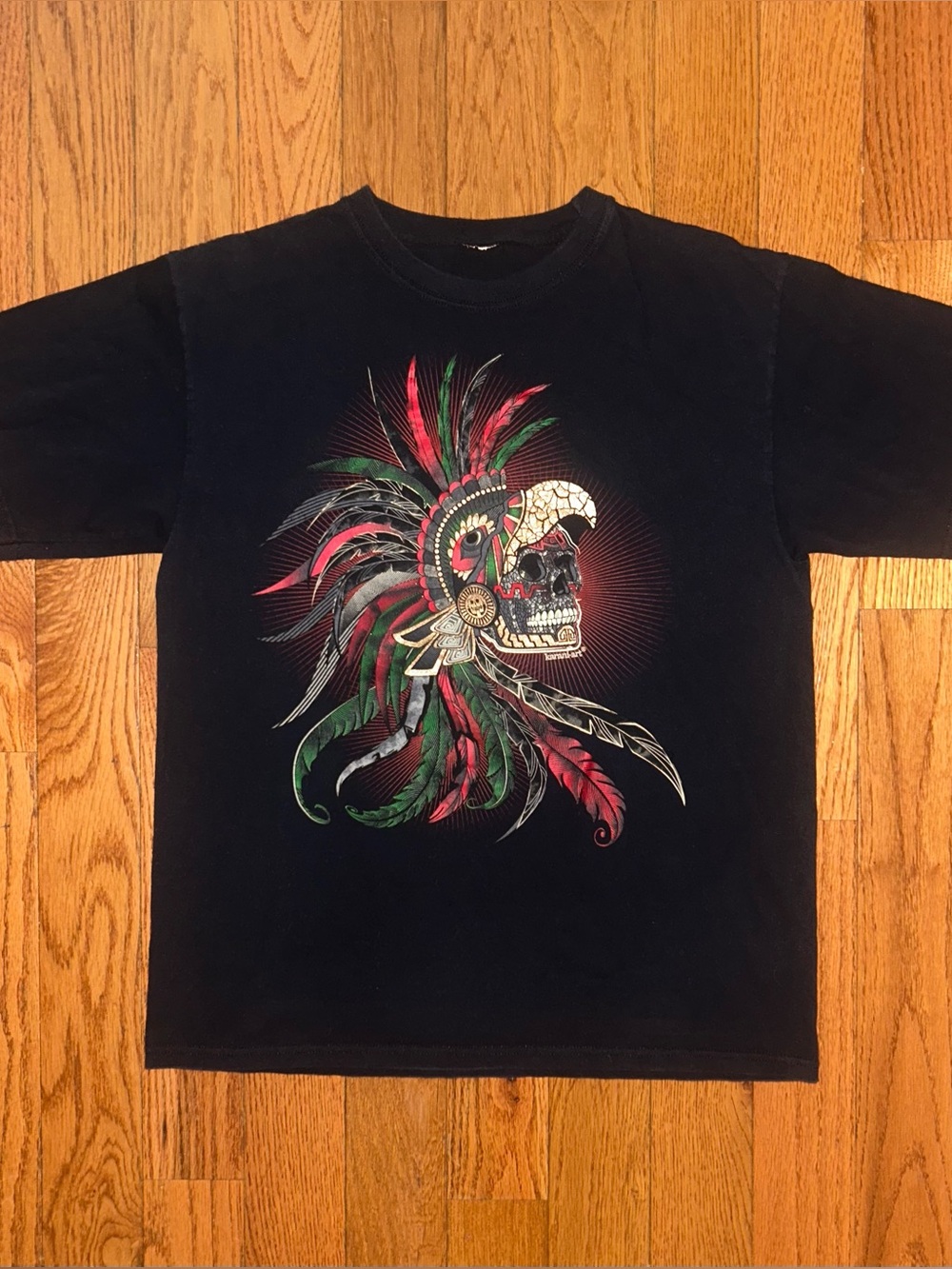 Mexican Skeleton Warrior Karani Art T-Shirt Size Medium